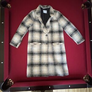 Old Navy Black and Cream Plaid Pea Coat